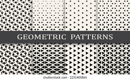 Set of geometric seamless patterns. Abstract geometric graphic design simple pattern. Seamless geometric halftone pattern.