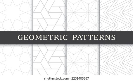 Satz geometrischer nahtloser Muster. Abstraktes geometrisches Grafikdesign-Druckmuster. Nahtlose geometrische Graulinien Muster.