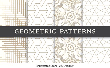 Set of geometric seamless patterns. Abstract geometric graphic design print pattern. Seamless geometric golden lines pattern.