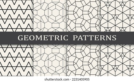 Satz geometrischer nahtloser Muster. Abstraktes geometrisches, einfaches Muster. Nahtlose geometrische Linienmuster.