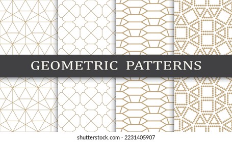 Set of geometric seamless patterns. Abstract geometric graphic design print pattern. Seamless geometric golden lines pattern.