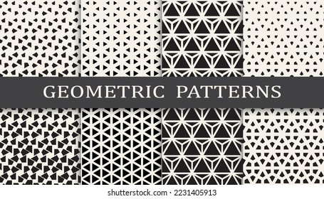 Set of geometric seamless patterns. Abstract geometric graphic design simple pattern. Seamless geometric halftone pattern.