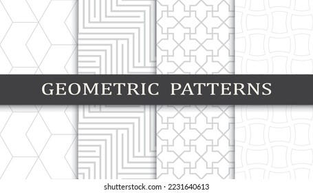 Set of geometric seamless patterns. Abstract geometric graphic design print pattern. Seamless geometric gray lines pattern.