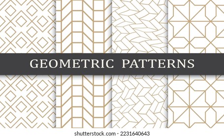 Set of geometric seamless patterns. Abstract geometric graphic design print pattern. Seamless geometric golden lines pattern.