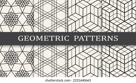 Set of geometric seamless patterns. Abstract geometric graphic design simple pattern. Seamless geometric lines pattern.