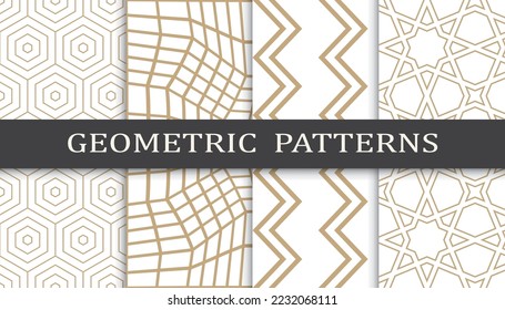 Set of geometric seamless patterns. Abstract geometric graphic design print pattern. Seamless geometric golden lines pattern.