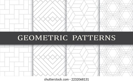 Set of geometric seamless patterns. Abstract geometric graphic design print pattern. Seamless geometric gray lines pattern.