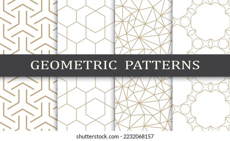 Set of geometric seamless patterns. Abstract geometric graphic design print pattern. Seamless geometric golden lines pattern.