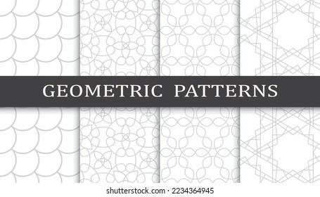 Set of geometric seamless patterns. Abstract geometric graphic design print pattern. Seamless geometric gray lines pattern.