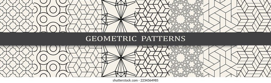 Set of geometric seamless patterns. Abstract geometric graphic design simple pattern. Seamless geometric lines pattern.