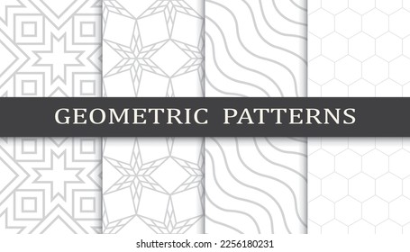 Set of geometric seamless patterns. Abstract geometric graphic design print pattern. Seamless geometric gray lines pattern.