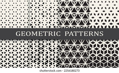Conjunto de patrones geométricos sin soldadura. Resumen de diseño gráfico geométrico simple patrón. Patrón de medio tono geométrico sin foco.