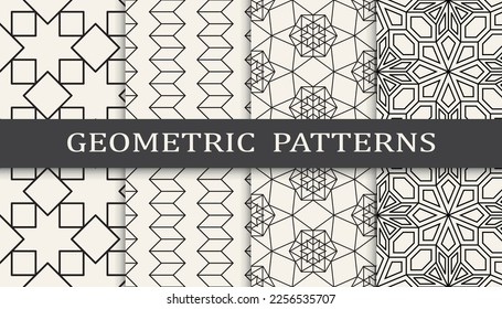Set of geometric seamless patterns. Abstract geometric graphic design simple pattern. Seamless geometric lines pattern.