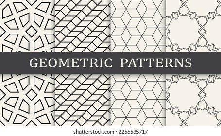 Conjunto de patrones geométricos sin soldadura. Resumen de diseño gráfico geométrico simple patrón. Patrón de líneas geométricas sin foco.