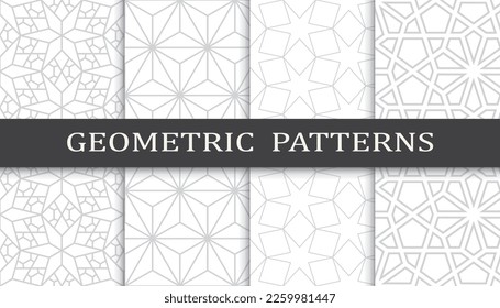 Set of geometric seamless patterns. Abstract geometric graphic design print pattern. Seamless geometric gray lines pattern.