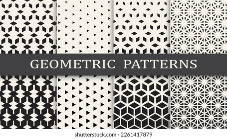 Set of geometric seamless patterns. Abstract geometric graphic design simple pattern. Seamless geometric halftone pattern.