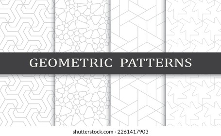 Satz geometrischer nahtloser Muster. Abstraktes geometrisches Grafikdesign-Druckmuster. Nahtlose geometrische Graulinien Muster.