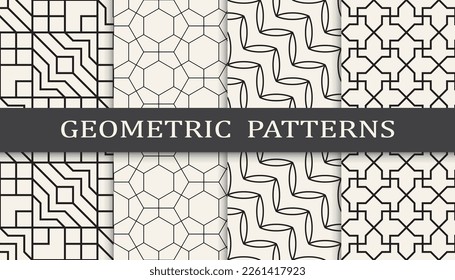 Conjunto de patrones geométricos sin soldadura. Resumen de diseño gráfico geométrico simple patrón. Patrón de líneas geométricas sin foco.