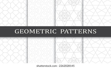 Set of geometric seamless patterns. Abstract geometric graphic design print pattern. Seamless geometric gray lines pattern.