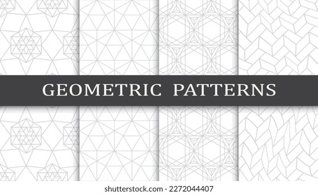 Satz geometrischer nahtloser Muster. Abstraktes geometrisches Grafikdesign-Druckmuster. Nahtlose geometrische Graulinien Muster.