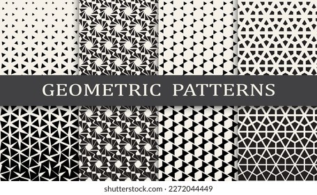 Set of geometric seamless patterns. Abstract geometric graphic design simple pattern. Seamless geometric halftone pattern.