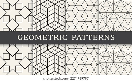Set of geometric seamless patterns. Abstract geometric graphic design simple pattern. Seamless geometric lines pattern.