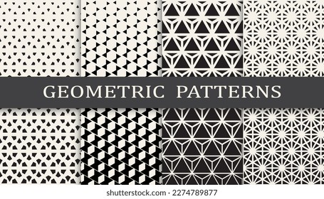 Set of geometric seamless patterns. Abstract geometric graphic design simple pattern. Seamless geometric halftone pattern.