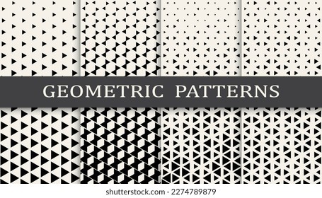 Set of geometric seamless patterns. Abstract geometric graphic design simple pattern. Seamless geometric halftone pattern.