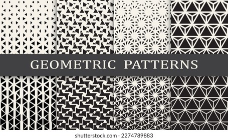 Set of geometric seamless patterns. Abstract geometric graphic design simple pattern. Seamless geometric halftone pattern.