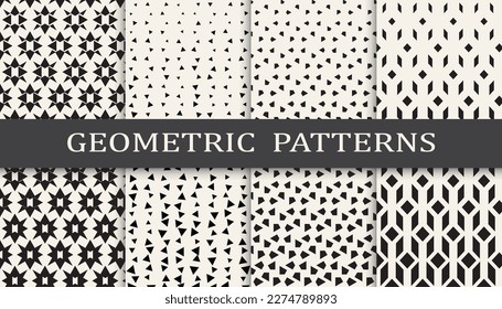 Set of geometric seamless patterns. Abstract geometric graphic design simple pattern. Seamless geometric halftone pattern.
