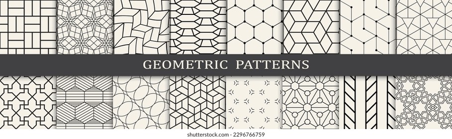 Set of geometric seamless patterns. Abstract geometric graphic design simple patterns. Seamless geometric lines pattern.