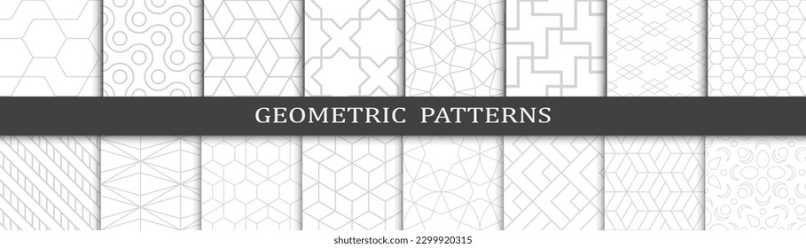 Conjunto de patrones geométricos sin soldadura. Resumen de patrones de impresión de diseño gráfico geométrico. Los patrones de las líneas grises geométricas son impecables.