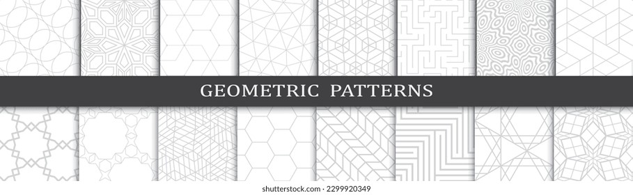 Conjunto de patrones geométricos sin soldadura. Resumen de patrones de impresión de diseño gráfico geométrico. Los patrones de las líneas grises geométricas son impecables.