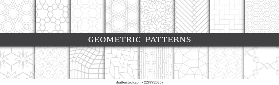 Set of geometric seamless patterns. Abstract geometric graphic design print patterns. Seamless geometric gray lines patterns set.