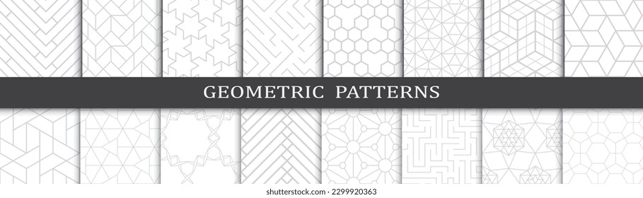Set of geometric seamless patterns. Abstract geometric graphic design print patterns. Seamless geometric gray lines patterns set.