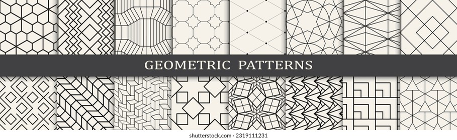Conjunto de patrones geométricos sin soldadura. Resumen de diseño gráfico geométrico simple patrón. Patrón de líneas geométricas sin foco.