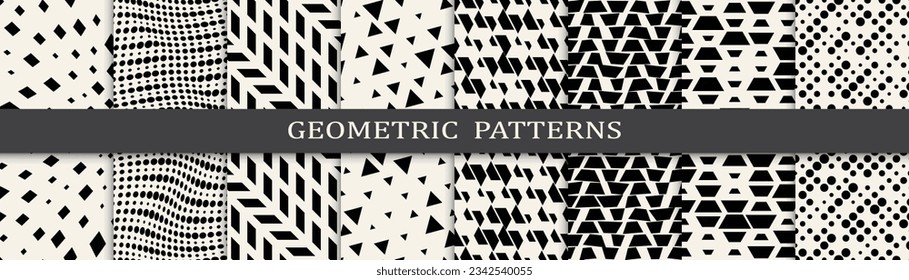 Set of geometric seamless patterns. Abstract geometric graphic design simple pattern. Seamless geometric halftone pattern.