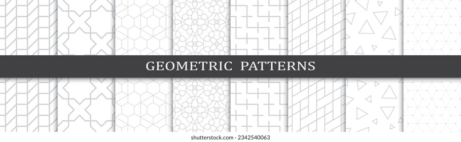 Set of geometric seamless patterns. Abstract geometric graphic design print pattern. Seamless geometric gray lines pattern.