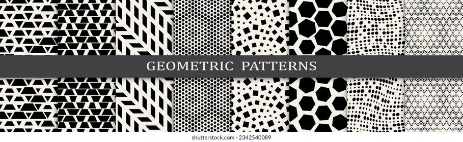 Set of geometric seamless patterns. Abstract geometric graphic design simple pattern. Seamless geometric halftone pattern.