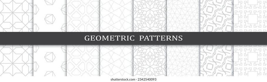 Set of geometric seamless patterns. Abstract geometric graphic design print pattern. Seamless geometric gray lines pattern.