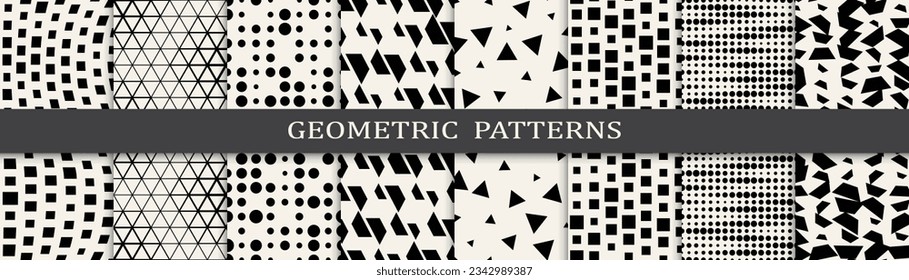 Set of geometric seamless patterns. Abstract geometric graphic design simple pattern. Seamless geometric halftone pattern.