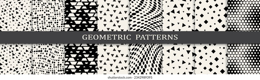Conjunto de patrones geométricos sin soldadura. Resumen de diseño gráfico geométrico simple patrón. Patrón de medio tono geométrico sin foco.