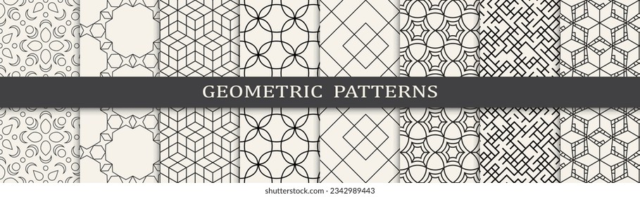 Conjunto de patrones geométricos sin soldadura. Resumen de diseño gráfico geométrico simple patrón. Patrón de líneas geométricas sin foco.