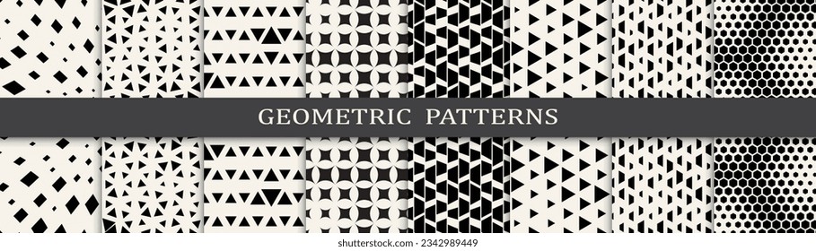 Set of geometric seamless patterns. Abstract geometric graphic design simple pattern. Seamless geometric halftone pattern.