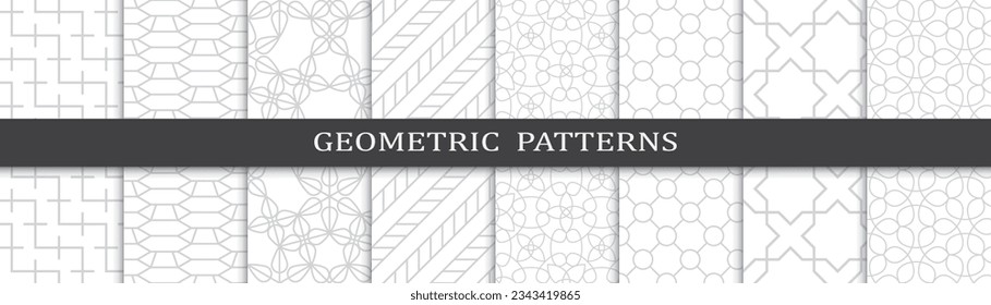 Set of geometric seamless patterns. Abstract geometric graphic design print pattern. Seamless geometric gray lines pattern.