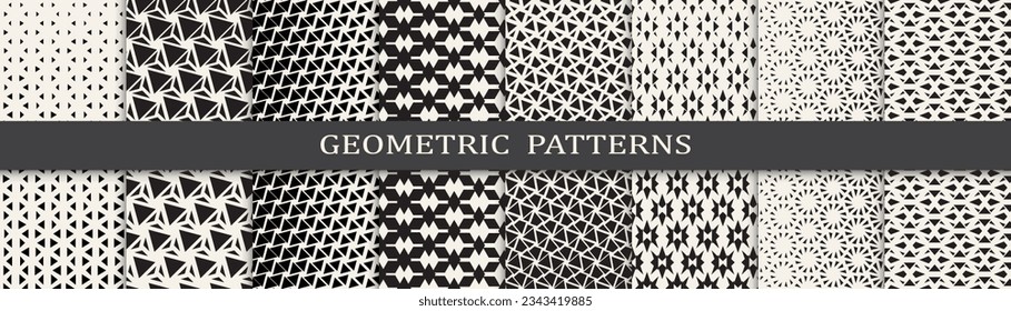 Conjunto de patrones geométricos sin soldadura. Resumen de diseño gráfico geométrico simple patrón. Patrón de medio tono geométrico sin foco.
