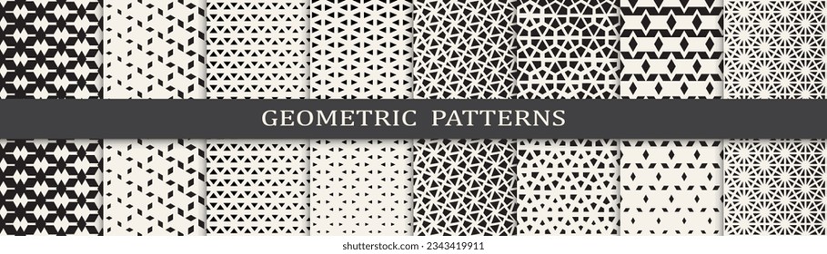 Set of geometric seamless patterns. Abstract geometric graphic design simple pattern. Seamless geometric halftone pattern.
