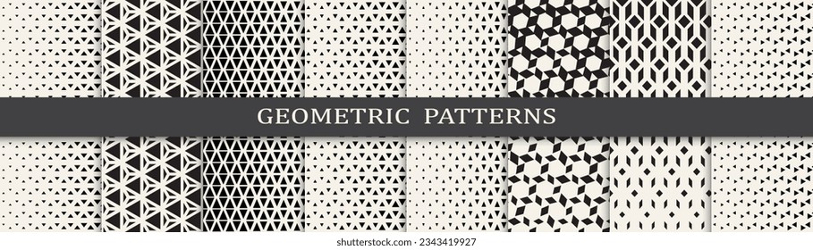 Set of geometric seamless patterns. Abstract geometric graphic design simple pattern. Seamless geometric halftone pattern.