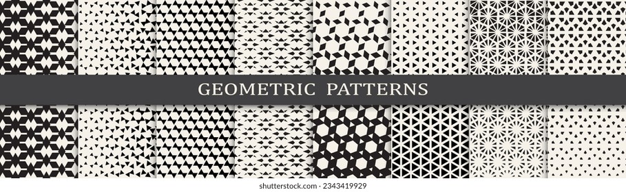Set of geometric seamless patterns. Abstract geometric graphic design simple pattern. Seamless geometric halftone pattern.