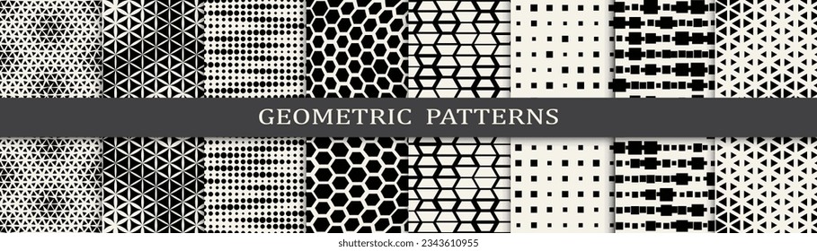 Set of geometric seamless patterns. Abstract geometric graphic design simple pattern. Seamless geometric halftone pattern.